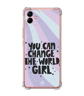 Funda Antigolpe [ Samsung Galaxy A04 ] Dibujo Frases Guays [ You Can Change The World Girl ] Esquina Reforzada Silicona 1.5mm