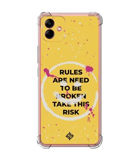 Funda Antigolpe [ Samsung Galaxy A04 ] Dibujo Frases Guays [ Smile - Rules Are Need  To Be Broken Take This Risk ] Esquina