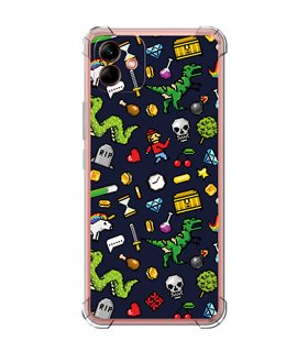 Funda Antigolpe [ Samsung Galaxy A04 ] Dibujo Gamers [ Iconos de Juego Retro Pixel Art 8 Bits ] Esquina Reforzada 1.5mm 