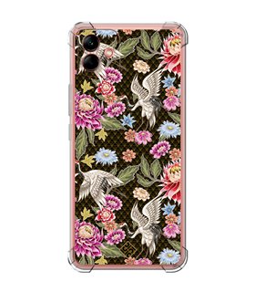 Funda Antigolpe [ Samsung Galaxy A04 ] Dibujo Japones [ Estampado de Flores y Grúas Blancas ] Esquina Reforzada Silicona 1.5