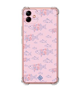 Funda Antigolpe [ Samsung Galaxy A04 ] Dibujo Japones [ Sakura y Pescado Rosa Pastel ] Esquina Reforzada Silicona