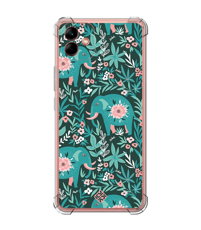 Funda Antigolpe [ Samsung Galaxy A04 ] Dibujo Mascotas [ Estampado Elefantes Florales ] Esquina Reforzada Silicona