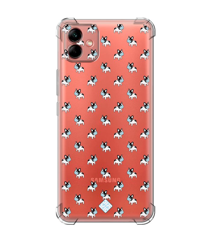 Funda Antigolpe [ Samsung Galaxy A04 ] Dibujo Mascotas [ Bulldog Frances con Mascarilla ] Esquina Reforzada Silicona 1.5mm 