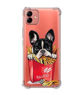 Funda Antigolpe [ Samsung Galaxy A04 ] Dibujo Mascotas [ Perrito Bulldog con Patatas ] Esquina Reforzada 1.5mm Transparente