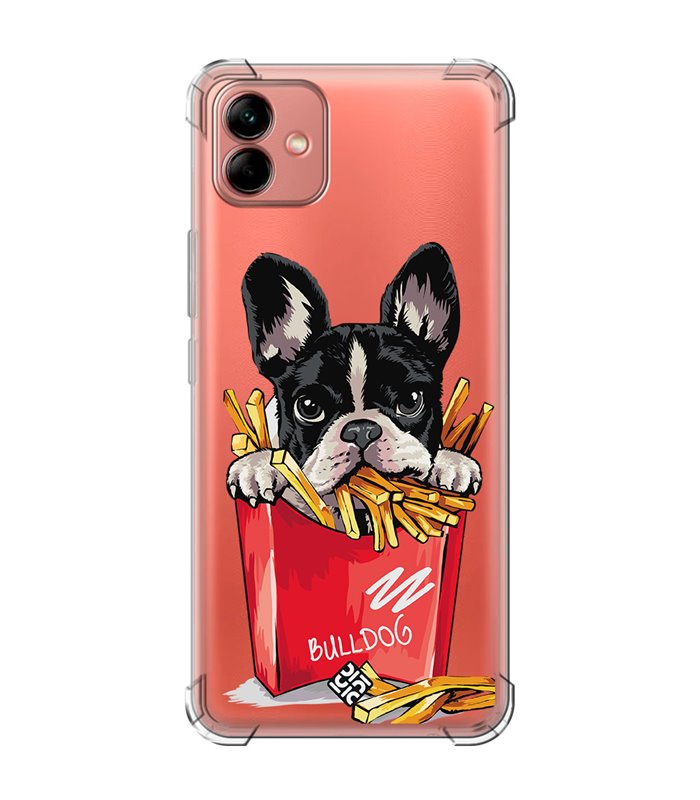 Funda Antigolpe [ Samsung Galaxy A04 ] Dibujo Mascotas [ Perrito Bulldog con Patatas ] Esquina Reforzada 1.5mm Transparente