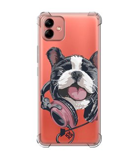 Funda Antigolpe [ Samsung Galaxy A04 ] Diseño Música [ Perro Feliz Escuchando Música ] Esquina Reforzada Silicona