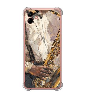 Funda Antigolpe [ Samsung Galaxy A04 ] Diseño Música [ Pintura - Tocando el Saxofón ] Esquina Reforzada Silicona Transparente