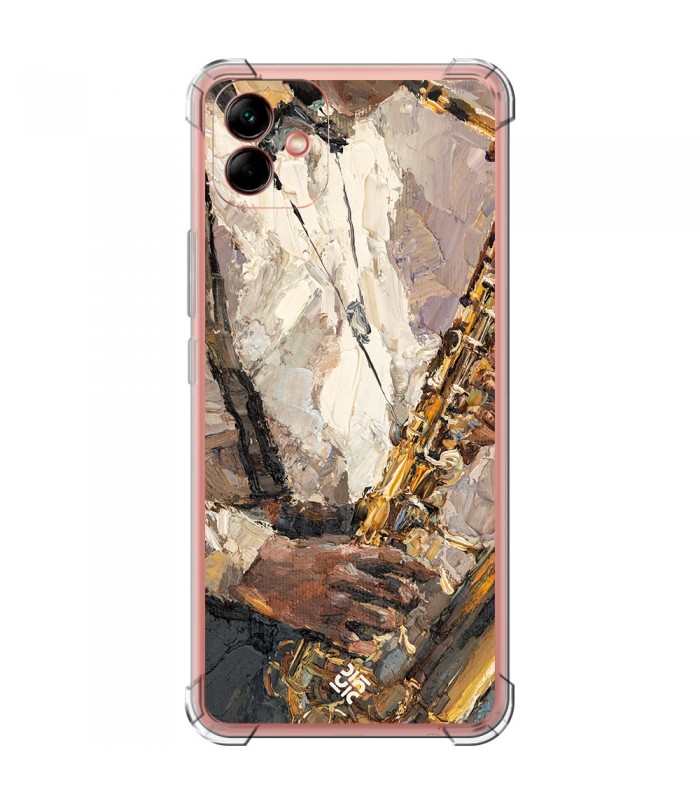 Funda Antigolpe [ Samsung Galaxy A04 ] Diseño Música [ Pintura - Tocando el Saxofón ] Esquina Reforzada Silicona Transparente