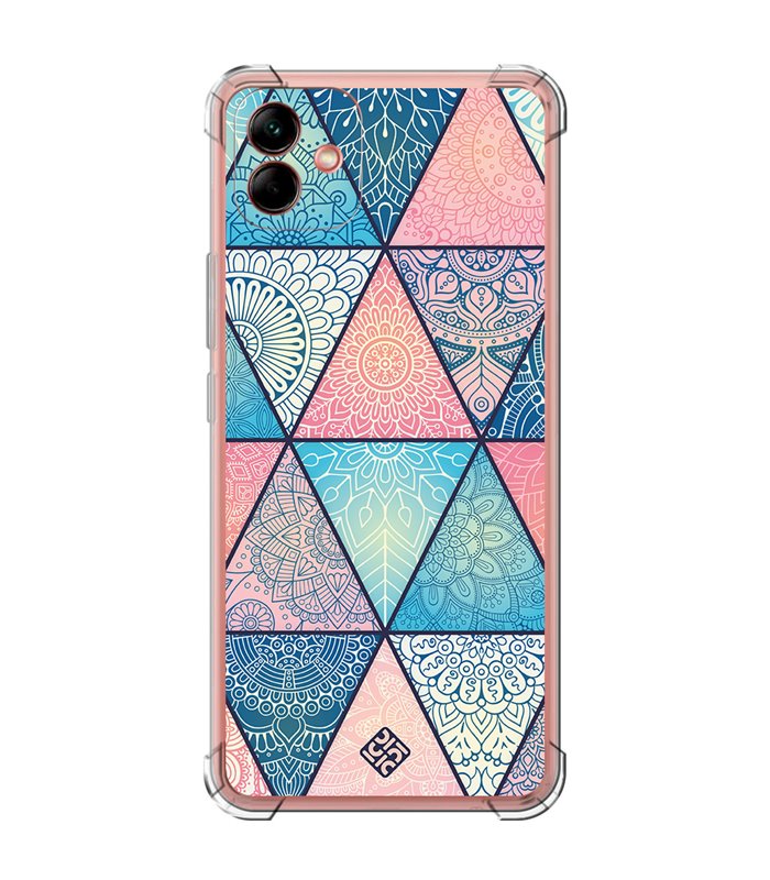 Funda Antigolpe [ Samsung Galaxy A04 ] Dibujo Auténtico [ Mosaico Triangular Mandala ] Esquina Reforzada Silicona 1.5mm