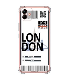 Funda Antigolpe [ Samsung Galaxy A04 ] Billete de Avión [ London ] Esquina Reforzada Silicona 1.5mm Transparente