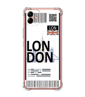 Funda Antigolpe [ Samsung Galaxy A04 ] Billete de Avión [ London ] Esquina Reforzada Silicona 1.5mm Transparente