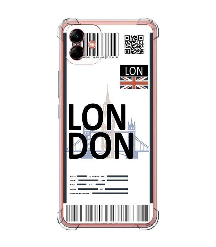 Funda Antigolpe [ Samsung Galaxy A04 ] Billete de Avión [ London ] Esquina Reforzada Silicona 1.5mm Transparente