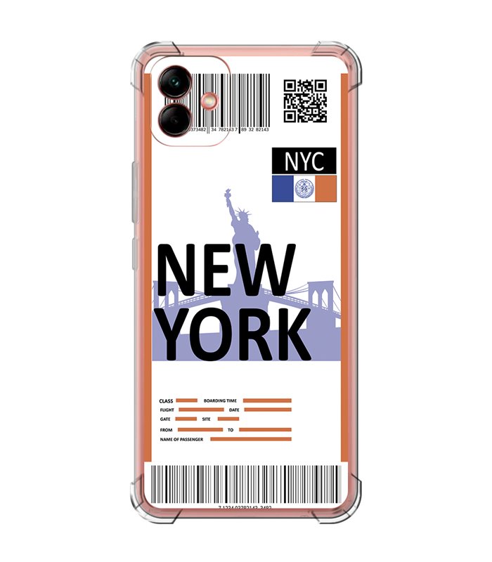 Funda Antigolpe [ Samsung Galaxy A04 ] Billete de Avión [ New York ] Esquina Reforzada Silicona 1.5mm Transparente