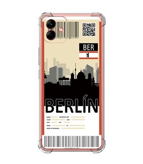 Funda Antigolpe [ Samsung Galaxy A04 ] Billete de Avión [ Berlín ] Esquina Reforzada Silicona 1.5mm Transparente