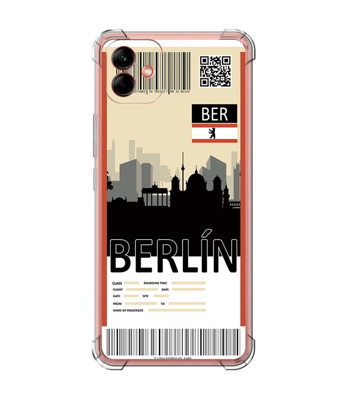 Funda Antigolpe [ Samsung Galaxy A04 ] Billete de Avión [ Berlín ] Esquina Reforzada Silicona 1.5mm Transparente