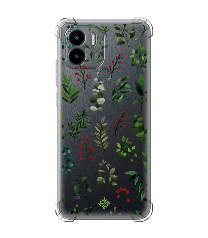 Funda Antigolpe [ Xiaomi Redmi A1 Plus ] Dibujo Botánico [ Hojas Ramas Verdes - Follaje Botánico ] Esquina Reforzada 1.5mm