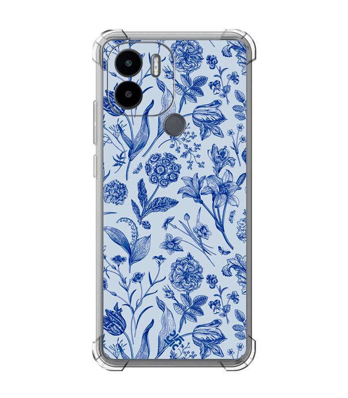 Funda Antigolpe [ Xiaomi Redmi A1 Plus ] Dibujo Botánico [ Flores Silvestres Patron Azul ] Esquina Reforzada Silicona 1.5