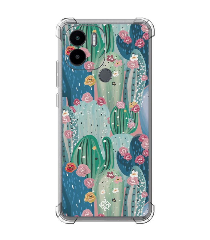 Funda Antigolpe [ Xiaomi Redmi A1 Plus ] Dibujo Botánico [ Cactus Con Flores Rosas ] Esquina Reforzada Silicona 1.5mm