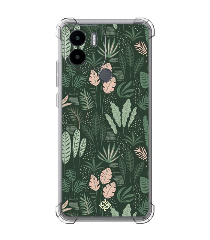 Funda Antigolpe [ Xiaomi Redmi A1 Plus ] Dibujo Botánico [ Patron Flora Vegetal Verde y Rosa ] Esquina Reforzada 1.5mm