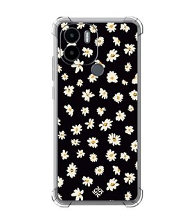 Funda Antigolpe [ Xiaomi Redmi A1 Plus ] Dibujo Botánico [ Margaritas en Fondo Negro ] Esquina Reforzada Silicona 1.5mm