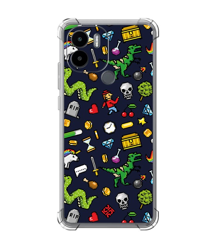 Funda Antigolpe [ Xiaomi Redmi A1 Plus ] Dibujo Gamers [ Iconos de Juego Retro Pixel Art 8 Bits ] Esquina Reforzada 1.5mm 