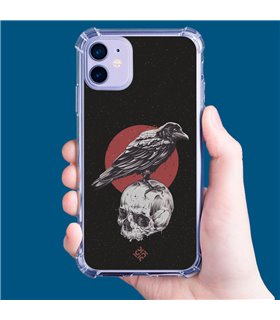 Funda Antigolpe [ Xiaomi Redmi A1 Plus ] Dibujo Gotico [ Cuervo Sobre Cráneo ] Esquina Reforzada Silicona 1.5mm Transparente