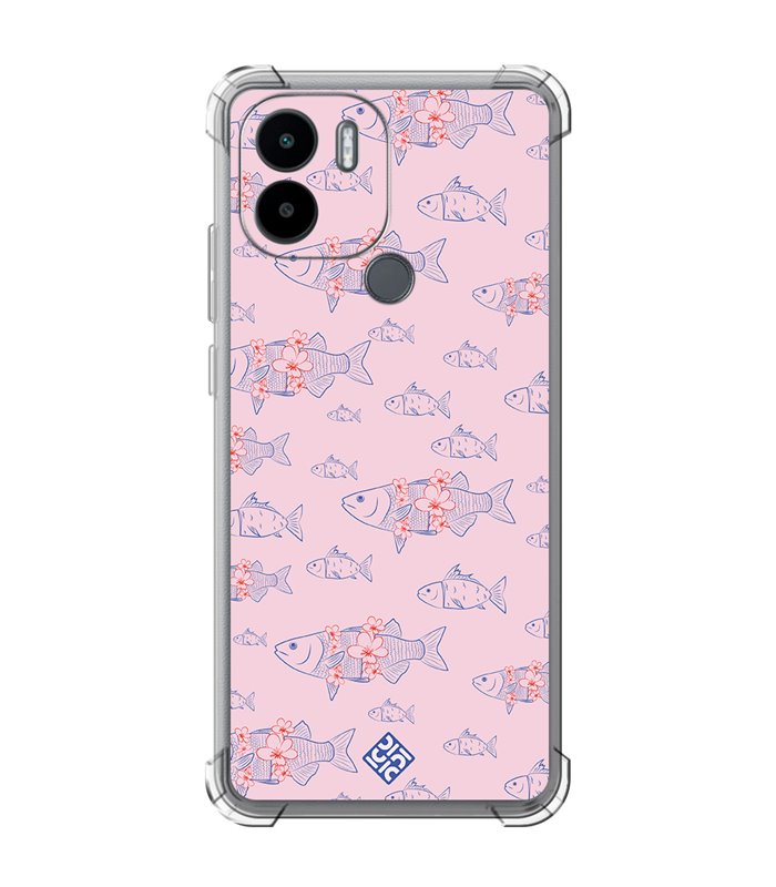 Funda Antigolpe [ Xiaomi Redmi A1 Plus ] Dibujo Japones [ Sakura y Pescado Rosa Pastel ] Esquina Reforzada Silicona