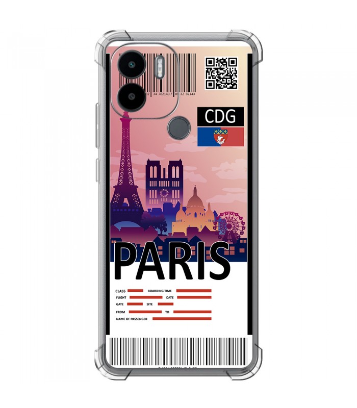 Funda Antigolpe [ Xiaomi Redmi A1 Plus ] Billete de Avión [ París ] Esquina Reforzada Silicona 1.5mm Transparente