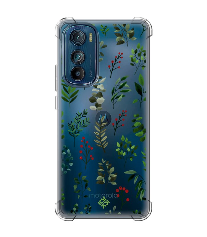 Funda Antigolpe [ Motorola Edge 30 ] Dibujo Botánico [ Hojas Ramas Verdes - Follaje Botánico ] Esquina Reforzada 1.5mm