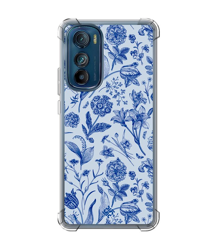 Funda Antigolpe [ Motorola Edge 30 ] Dibujo Botánico [ Flores Silvestres Patron Azul ] Esquina Reforzada Silicona 1.5