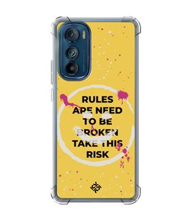 Funda Antigolpe [ Motorola Edge 30 ] Dibujo Frases Guays [ Smile - Rules Are Need  To Be Broken Take This Risk ] Esquina