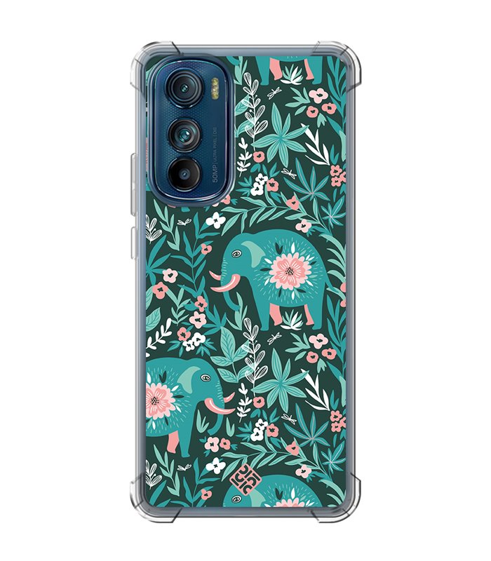 Funda Antigolpe [ Motorola Edge 30 ] Dibujo Mascotas [ Estampado Elefantes Florales ] Esquina Reforzada Silicona