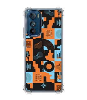 Funda Antigolpe [ Motorola Edge 30 ] Diseño Música [ Iconos Música Naranja y Azul ] Esquina Reforzada Silicona 1.5 