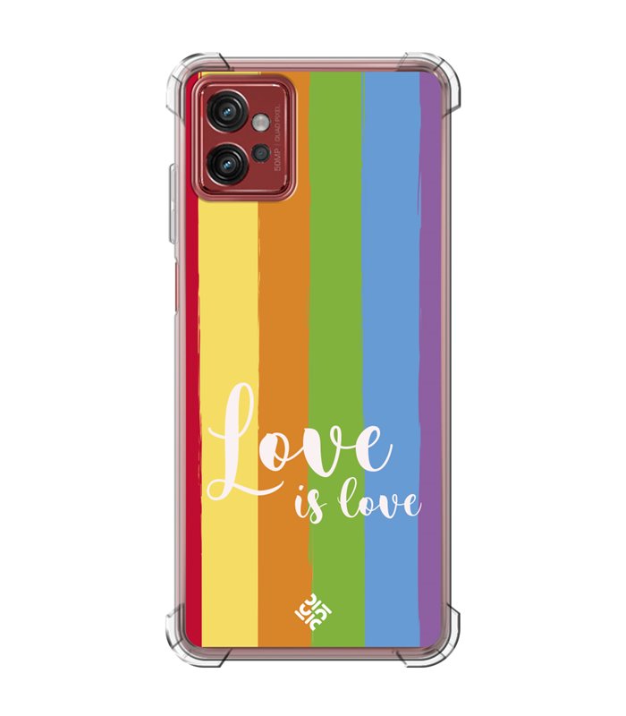 Funda Antigolpe [ Motorola Moto G32 ] Dibujo Auténtico [ Love is Love - Arcoiris ] Esquina Reforzada Silicona 1.5mm