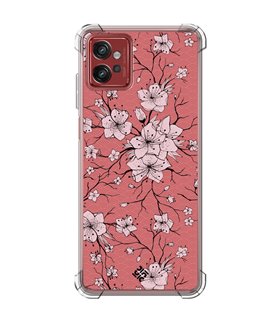Funda Antigolpe [ Motorola Moto G32 ] Dibujo Botánico [ Flores sakura con patron japones ] Esquina Reforzada 1.5mm