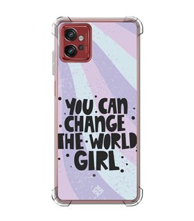 Funda Antigolpe [ Motorola Moto G32 ] Dibujo Frases Guays [ You Can Change The World Girl ] Esquina Reforzada Silicona 1.5mm