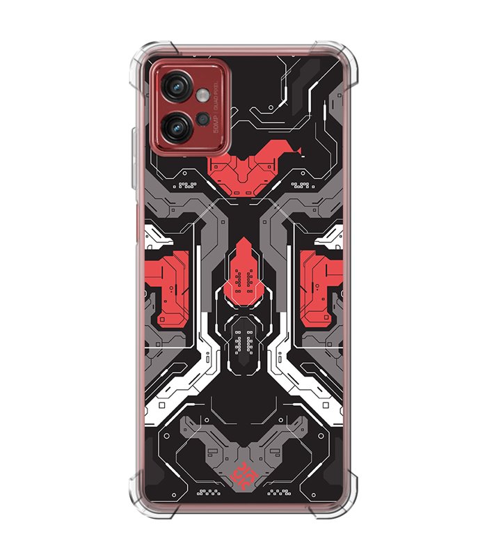 Funda Antigolpe [ Motorola Moto G32 ] Dibujo Gamers [ Cyberpunk Rojo y Grises ] Esquina Reforzada Silicona 1.5mm