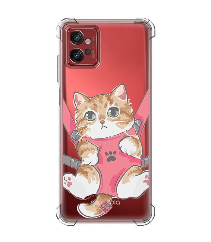 Funda Antigolpe [ Motorola Moto G32 ] Dibujo Mascotas [ Gatito Colgante ] Esquina Reforzada Silicona 1.5mm Transparente