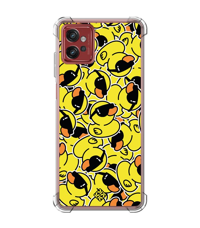 Funda Antigolpe [ Motorola Moto G32 ] Dibujo Mascotas [ Pegatinas Patito Cool ] Esquina Reforzada Silicona 1.5 Transparente