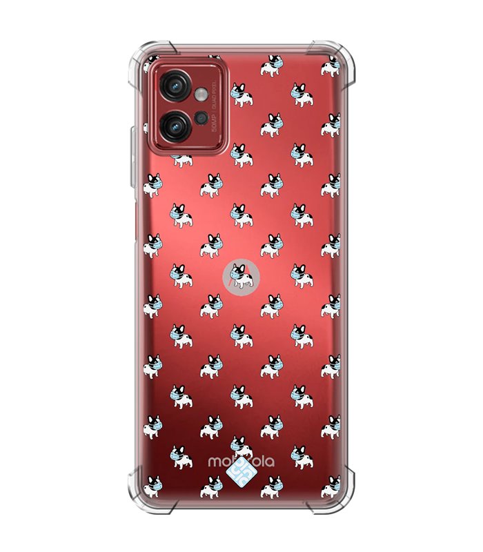 Funda Antigolpe [ Motorola Moto G32 ] Dibujo Mascotas [ Bulldog Frances con Mascarilla ] Esquina Reforzada Silicona 1.5mm 