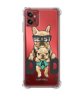 Funda Antigolpe [ Motorola Moto G32 ] Dibujo Mascotas [ Perro Bulldog - Best Dad Ever ] Esquina Reforzada Silicona