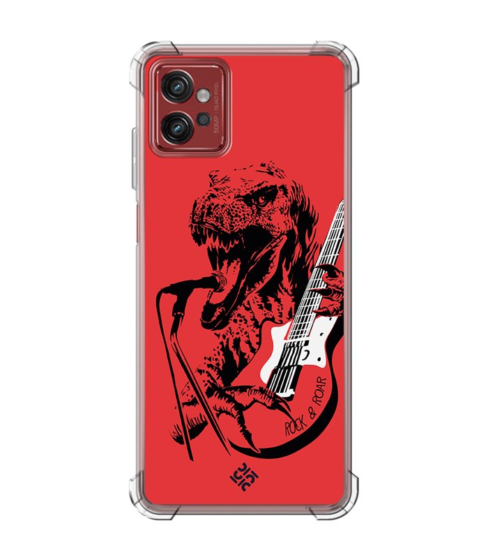 Funda Antigolpe [ Motorola Moto G32 ] Diseño Música [ Rock & Roar - Dinosaurio Tocando la Guitarra ] Esquina Reforzada