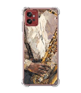 Funda Antigolpe [ Motorola Moto G32 ] Diseño Música [ Pintura - Tocando el Saxofón ] Esquina Reforzada Silicona Transparente