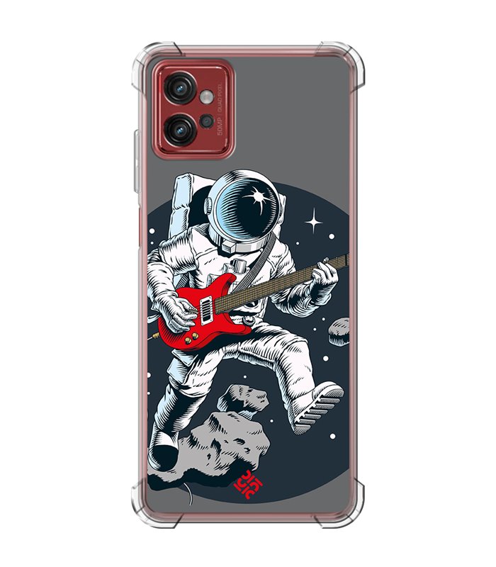 Funda Antigolpe [ Motorola Moto G32 ] Diseño Música [ Guitarrista Espacial ] Esquina Reforzada Silicona 1.5mm Transparente