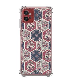 Funda Antigolpe [ Motorola Moto G32 ] Dibujo Tendencias [ Diseño Azulejos Hexágonales con Flores ] Esquina Reforzada