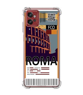 Funda Antigolpe [ Motorola Moto G32 ] Billete de Avión [ Roma ] Esquina Reforzada Silicona 1.5mm Transparente