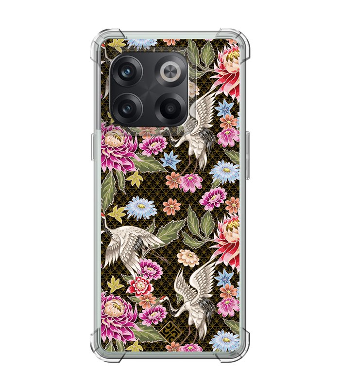 Funda Antigolpe [ OnePlus 10T ] Dibujo Japones [ Estampado de Flores y Grúas Blancas ] Esquina Reforzada Silicona 1.5