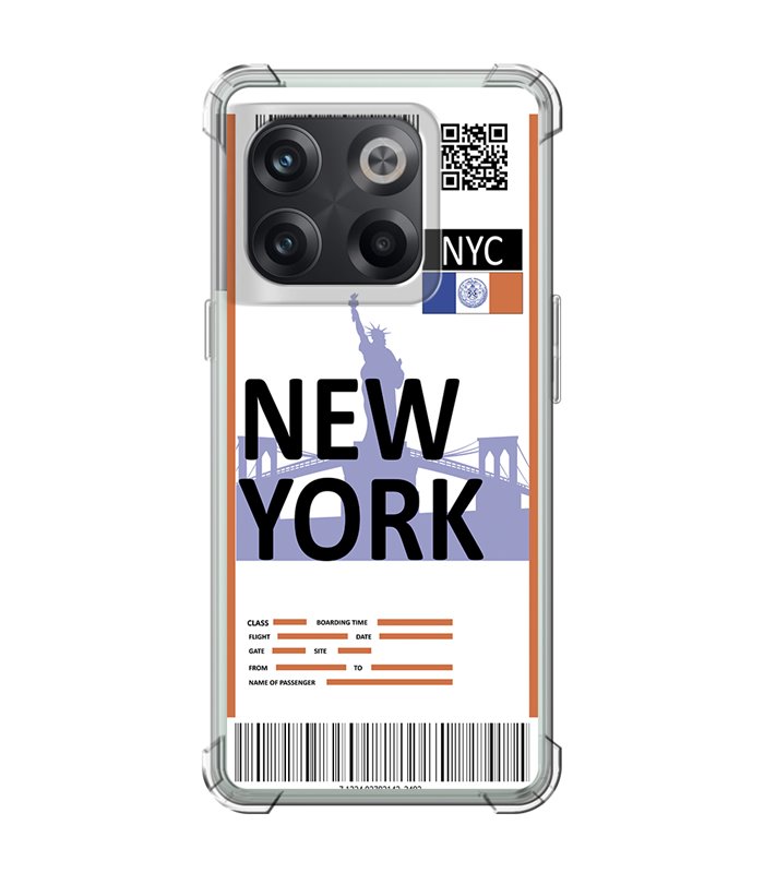 Funda Antigolpe [ OnePlus 10T ] Billete de Avión [ New York ] Esquina Reforzada Silicona 1.5mm Transparente