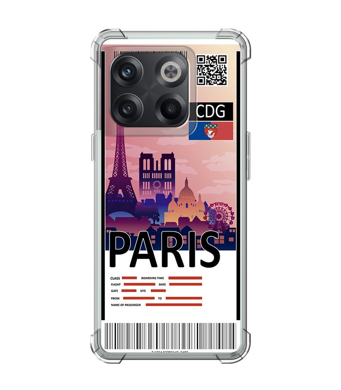 Funda Antigolpe [ OnePlus 10T ] Billete de Avión [ París ] Esquina Reforzada Silicona 1.5mm Transparente