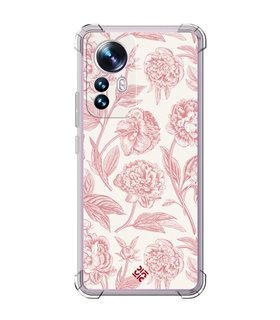 Funda Antigolpe [ Xiaomi 12T - 12T Pro ] Dibujo Botánico [ Flores Rosa Pastel ] Esquina Reforzada Silicona 1.5mm